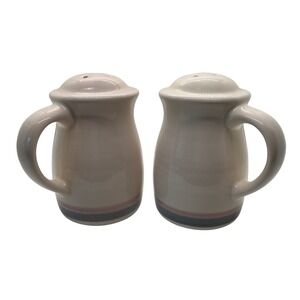 VTG Pfaltzgraff Aura Pink Blue Band Stoneware Stovetop Salt & Pepper Shakers Set